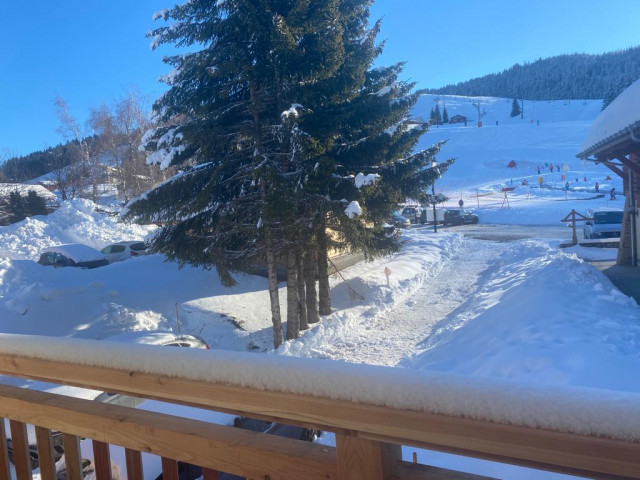 Vue du balcon sur les pistes de ski